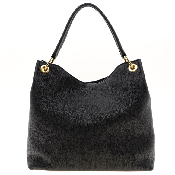 Prada Hobo Shoulder Bag Embossed Logo Vitello Phenix Black Leather New - Picture 3 of 6